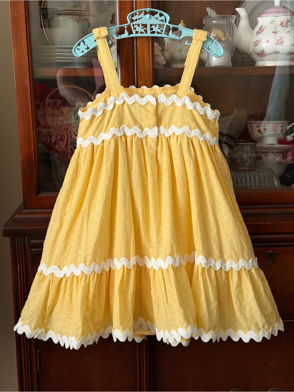 Girls Yellow Sundress with White Rickrack Trim - Picture 8 of 13